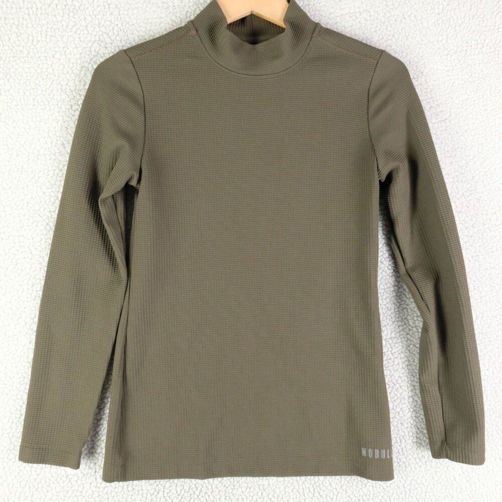 Nobull Shirt Womens Small Olive Green Waffle Knit Compression Long Sleeve Gym